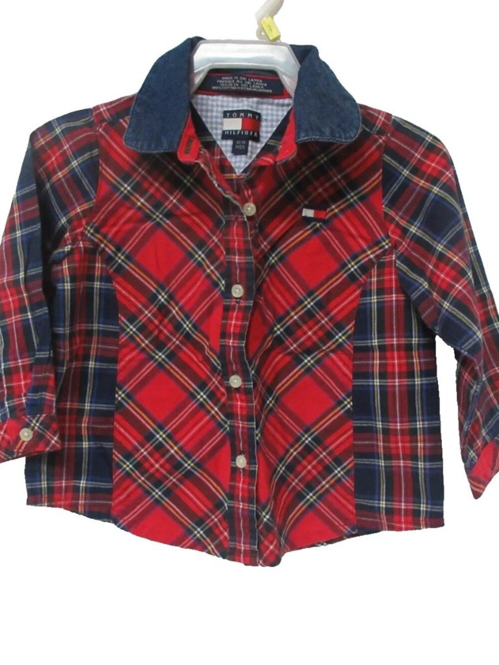 Vintage Tommy Hilfiger Toddler Boys Red Plaid Multi-Pattern Patchwork Long-Sleev